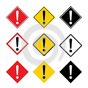 Set of hazard warning, warn symbol vector icon flat sign symbol with exclamation mark isolated on white background