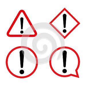 Set of hazard warning, warn symbol vector icon flat sign symbol with exclamation mark isolated on white background