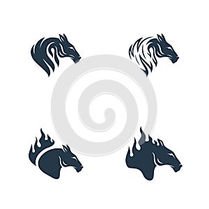 Set of Head Horse logo design vector. Horse Fire logo template. Illustration Vector