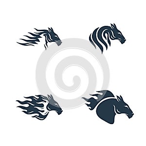 Set of Head Horse logo design vector. Horse Fire logo template. Illustration Vector