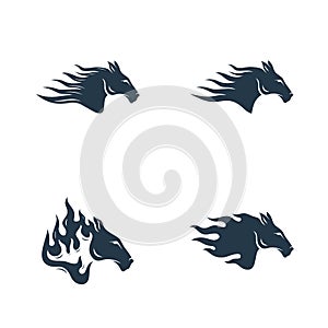 Set of Head Horse logo design vector. Horse Fire logo template. Illustration Vector