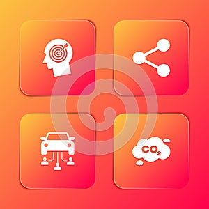 Set Head hunting concept, Share, Car sharing and CO2 emissions cloud icon. Vector