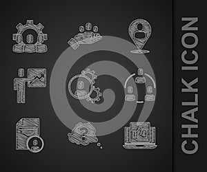 Set Head hunting, Question mark, Hand like, Project team base, Resume, Team leader, Worker location and icon. Vector