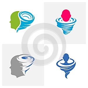 Set of Head people with Tornado logo vector template, Creative Twister logo design concepts, icon symbol, Illustration