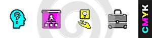 Set Head with question mark, Online education, Light bulb and Briefcase icon. Vector