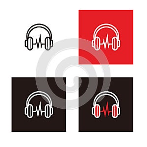 set of headphone with heartbeat sign for music listening, broadcast or podcast - set of headphone heartbeat sign icon
