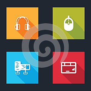 Set Headphones, Computer mouse, monitor screen and Keyboard icon. Vector