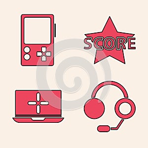 Set Headphones, Portable video game console, Star and Laptop icon. Vector