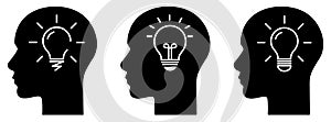 Set of heads with bulb icons