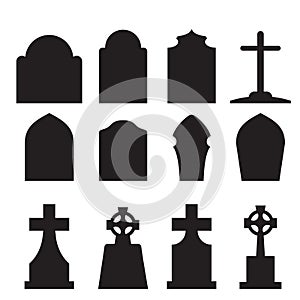 Set of headstone and tombstone silhouette