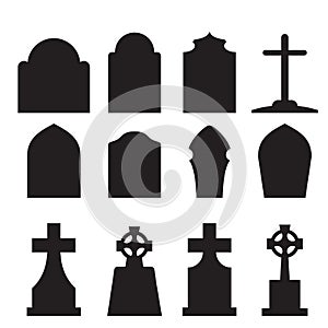 Set of headstone and tombstone silhouette photo