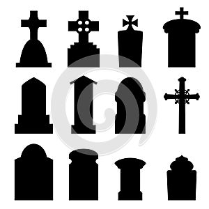 Set of headstone and tombstone in silhouette photo