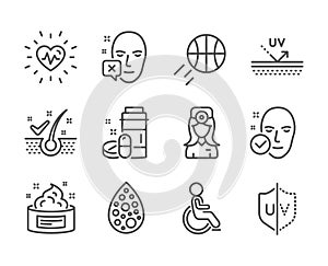 Set of Healthcare icons, such as Uv protection, Uv protection, Health skin. Vector