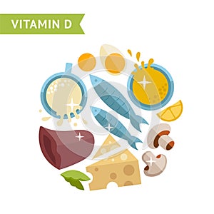 A set of healthy foods that contain vitamin D, used for info graphics, design templates