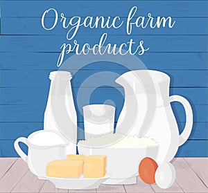 Set of healthy organic farm food. Vector illustration
