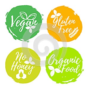 Set of Healthy and Organic Food label. Font with Brush. Food Int
