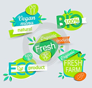 Set of healthy organic food labels.