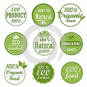 Set of healthy organic food labels and high quality product badges. Eco and natural product icons