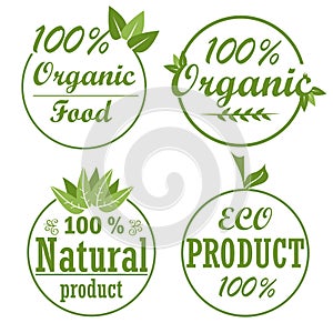 Set of healthy organic food labels and high quality product badges. Natural product and eco icons