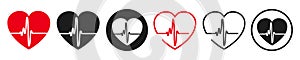 Set heart beat pulse, pulse one line, cardiogram sign, heartbeat - vector