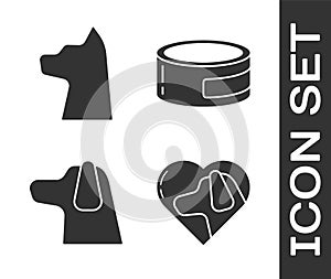 Set Heart with dog, Cat, Dog and Canned food icon. Vector