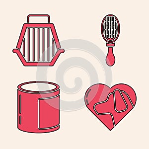 Set Heart with dog, Pet carry case, Hair brush for dog and cat and Canned food icon. Vector