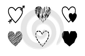 Set heart icons, concept of love. Vector illustration