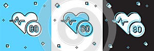 Set Heart rate icon isolated on blue and white, black background. Heartbeat sign. Heart pulse icon. Cardiogram icon