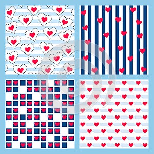 Set of heart seamless pattern. Romantic vector