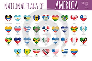 Set of 35 heart shaped flags of the countries of America photo