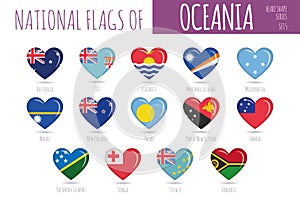 Set of 14 heart shaped flags of the countries of Oceania photo