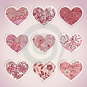 Set of heart shaped labels