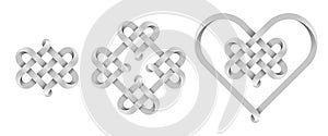 Set of heart signs made of intertwined mobius stripes as celtic knots. Symbols of endless love. Vector illustration