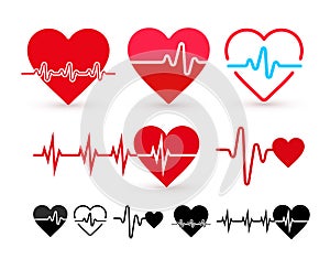 Set of Heartbeat icon, health monitor, health care. Flat design. Vector illustration. Isolated on white background