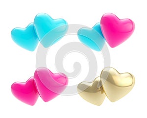 Set of hearts as heterosexual and gay relationships