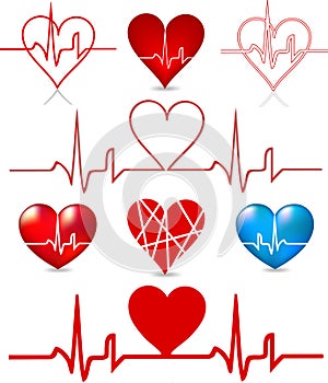 Set hearts beats graph. Vector