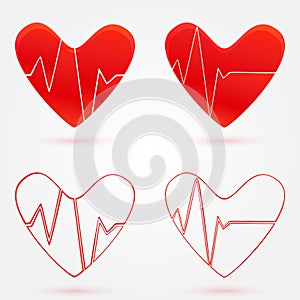 Set of hearts beats graph vector icons
