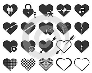 Set of hearts icons. Vector illustration.