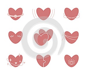 Set of 9 hearts ikons for Valentine\'s day celebration. photo