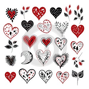 Set of hearts in love. Valentine's day. Big set grunge hearts. Hand drawn illustration. Spring festive background