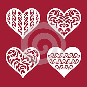 Set of hearts. Templates for laser cutting, plotter cutting, wood carving or printing.