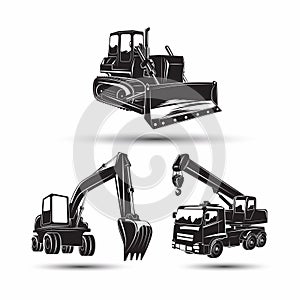 Set of heavy building machines