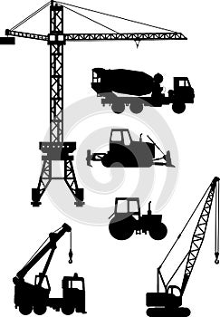 Set of heavy construction machines icons. Vector