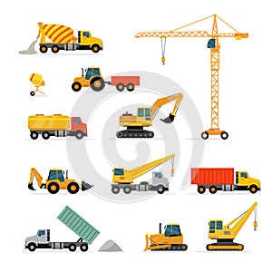 Set of Heavy Construction Machines Illustrations
