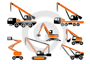 Set of heavy construction machines. Vector illustration