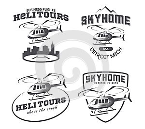 Set of helicopter logo, badges and emblems.