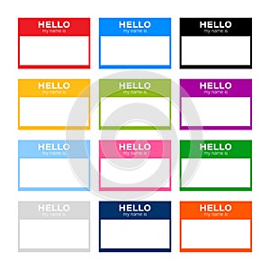 Set Hello my name is label sticker on white background. Vector stock illustration