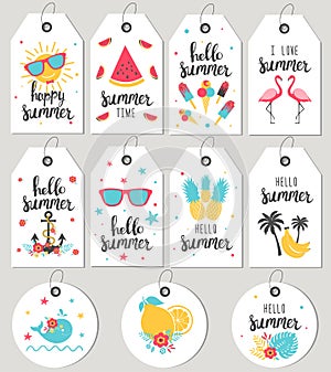 Set hello summer. Gift tags and cards.