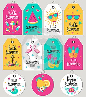 Set hello summer. Gift tags and cards.