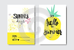 Set hello summer pineapple badge Isolated Typographic Design Label. Season Holidays lettering for logo,Templates
